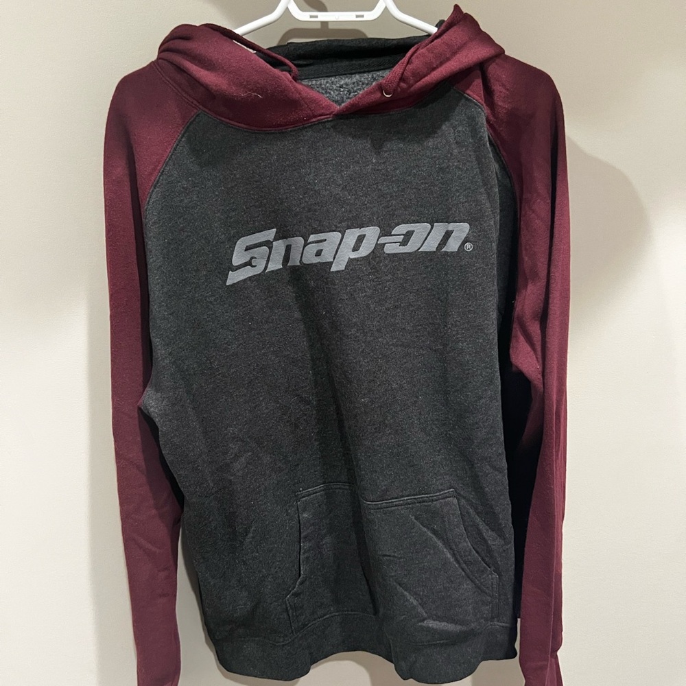 Snap Gray and Red Pullover Hoodie with Logo